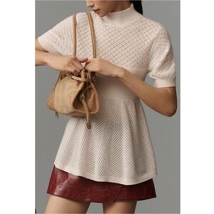 Anthropologie Mock Neck Sweater Tee In Pastel Peach